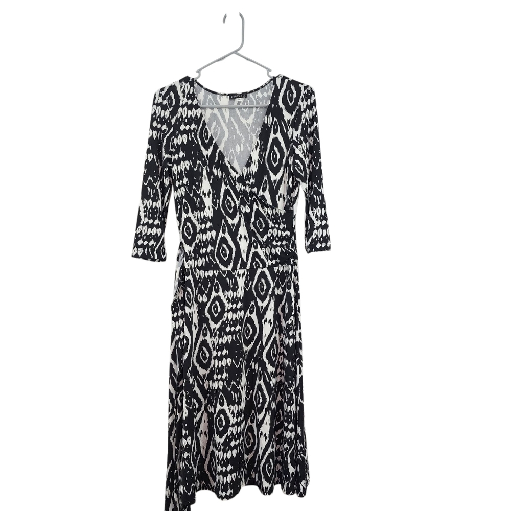 Paniz Vintage Women's Poly Stretch Geometric Print Wrap Midi Dress - 4